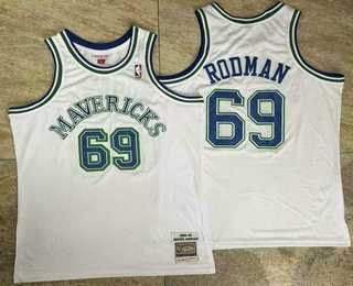 Mens Dallas Mavericks #69 Dennis Rodman White AU Throwback Jersey->dallas mavericks->NBA Jersey