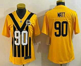 Women%27s Pittsburgh Steelers #90 TJ Watt Limited Yellow Throwback Vapor Jersey->tampa bay buccaneers->NFL Jersey