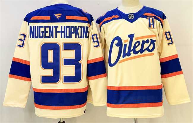 Men%27s Edmonton Oilers #93 Ryan Nugent-Hopkins Light Beige 2025 Alternate With A Patch Stitched Hockey Jersey->edmonton oilers->NHL Jersey