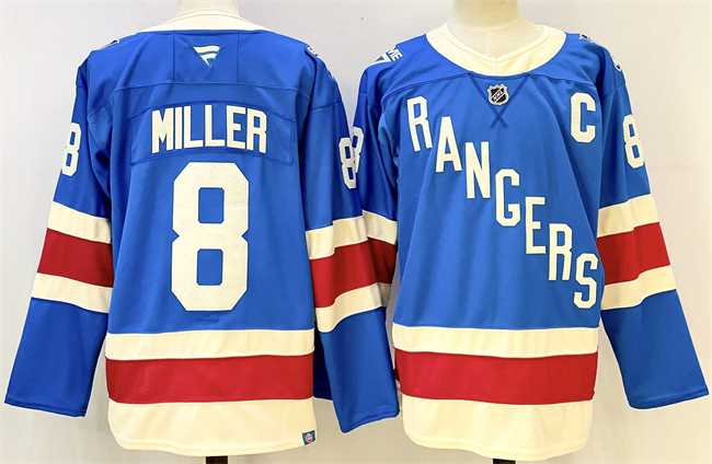 Mens New York Rangers #8 JT Miller Blue 2025 With C Patch Stitched Hockey Jersey->new york rangers->NHL Jersey