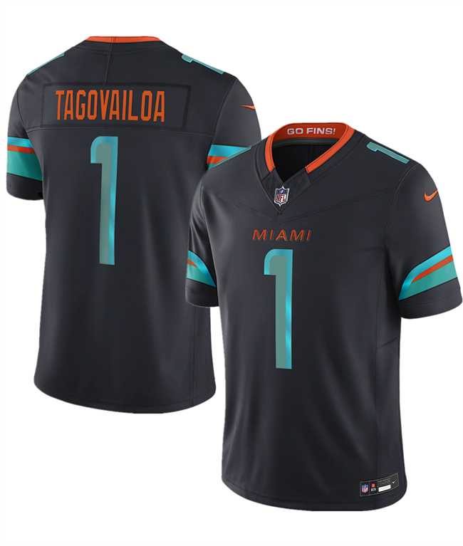 Mens Miami Dolphins #1 Tua Tagovailoa Black 2025 F.U.S.E. Rivalries Vapor Limited Stitched Jersey Dzhi->miami dolphins->NFL Jersey