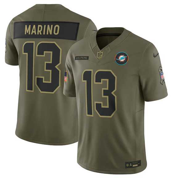 Mens Miami Dolphins #13 Dan Marino Olive 2025 Salute to Service Limited Stitched Jersey Dyin->miami dolphins->NFL Jersey
