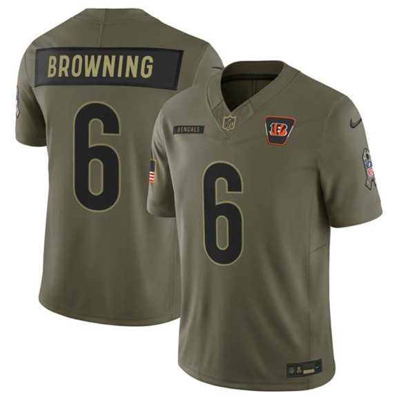 Mens Cincinnati Bengals #6 Jake Browning Olive 2025 Salute to Service Limited Stitched Jersey Dyin->cincinnati bengals->NFL Jersey