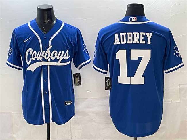 Men%27s Dallas Cowboys #17 Brandon Aubrey Blue Cool Base Stitched Baseball Jersey->cincinnati bengals->NFL Jersey