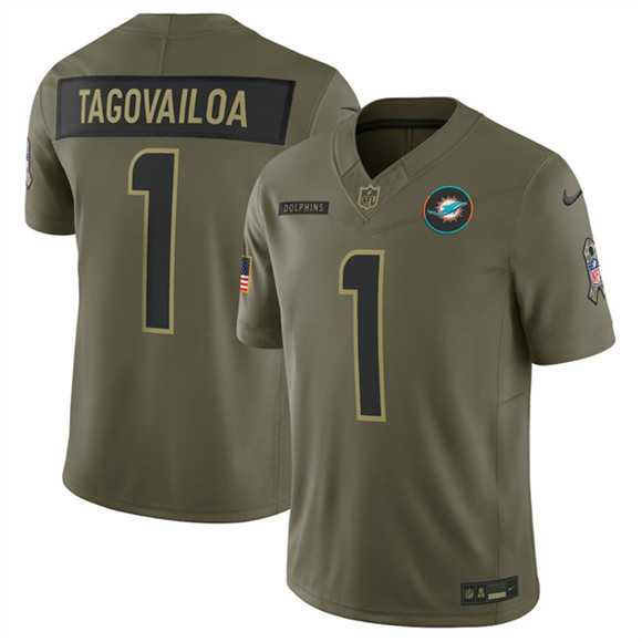 Mens Miami Dolphins #1 Tua Tagovailo Olive 2025 F.U.S.E. Salute to Service Limited Stitched Jersey Dyin->miami dolphins->NFL Jersey