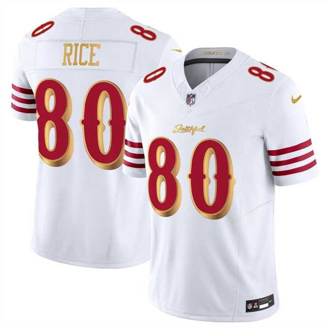 Mens San Francisco 49ers #80 Jerry Rice White Gold 2025 F.U.S.E. Rivalries Vapor Limited Stitched Jersey->san francisco 49ers->NFL Jersey