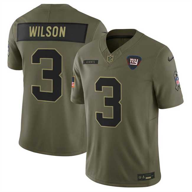 Mens New York Giants #3 Russell Wilson Olive 2025 F.U.S.E. Salute to Service Limited Stitched Jersey Dyin->new york giants->NFL Jersey
