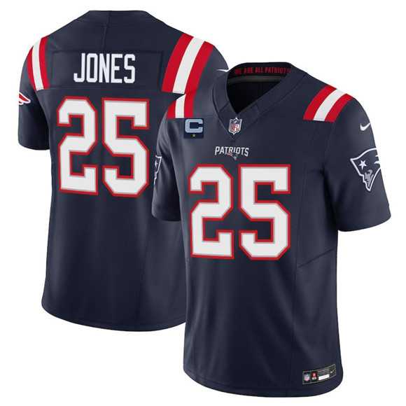 Mens New England Patriots #25 Marcus Jones Navy 2025 F.U.S.E. With 1-Star C Patch Vapor Limited Stitched Jersey Dzhi->new england patriots->NFL Jersey
