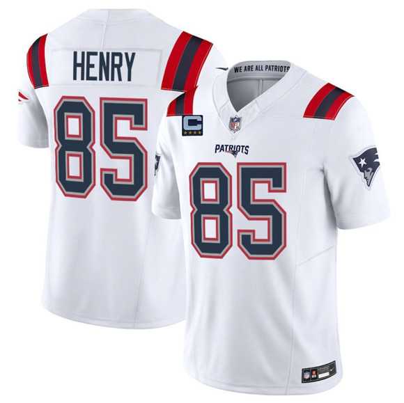 Mens New England Patriots #85 Hunter Henry White 2025 F.U.S.E. With 4-Star C Patch Vapor Limited Stitched Jersey Dzhi->new england patriots->NFL Jersey