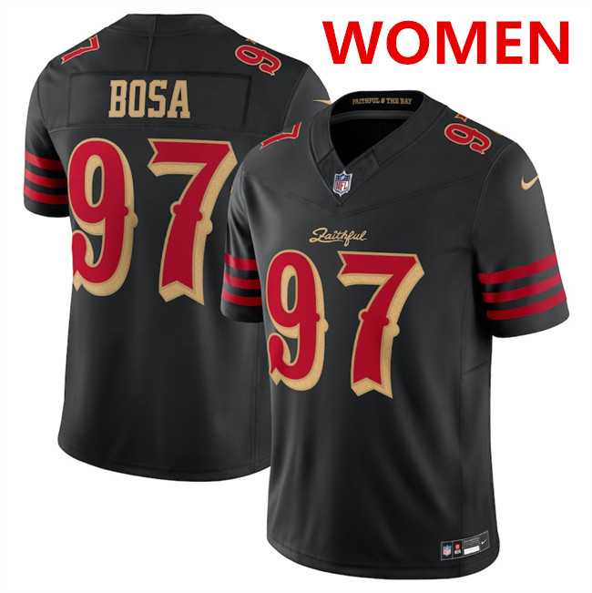 Womens San Francisco 49ers #97 Nick Bosa Black 2025 F.U.S.E. Rivalries Vapor Limited Stitched Jersey Dzhi->san francisco 49ers->NFL Jersey