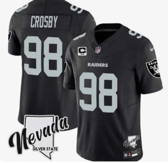 Men & Women & Youth Las Vegas Raiders #98 Maxx Crosby Black 2024 F.U.S.E With Nevada Silver Stat Patch And 3-Star C Patch Stitched Jersey->kansas city chiefs->NFL Jersey