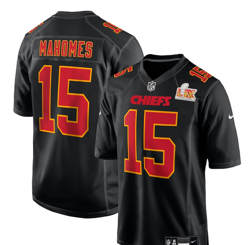 Men's Kansas City Chiefs #15 Patrick Mahomes Nike Carbon Black Super Bowl LIX Fashion Game Jersey->customized nfl jersey->Custom Jersey