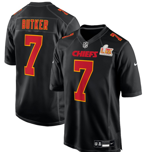 Men's Nike #7 Harrison Butker Carbon Black Kansas City Chiefs Super Bowl LIX Fashion Game Jersey->women nfl jersey->Women Jersey
