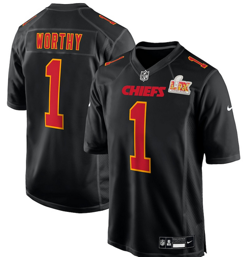 Men's Nike #1 Xavier Worthy Carbon Black Kansas City Chiefs Super Bowl LIX Fashion Game Jersey->women nfl jersey->Women Jersey